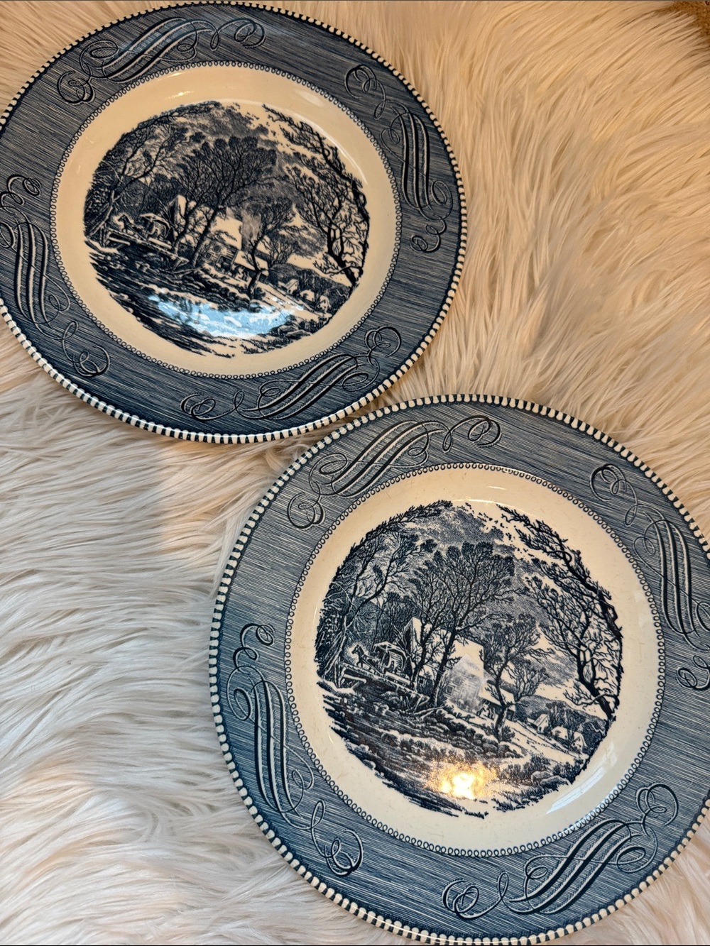 Currier & Ives “the Old Grist Mill” Ceramic Dinner Plates - Set of 2